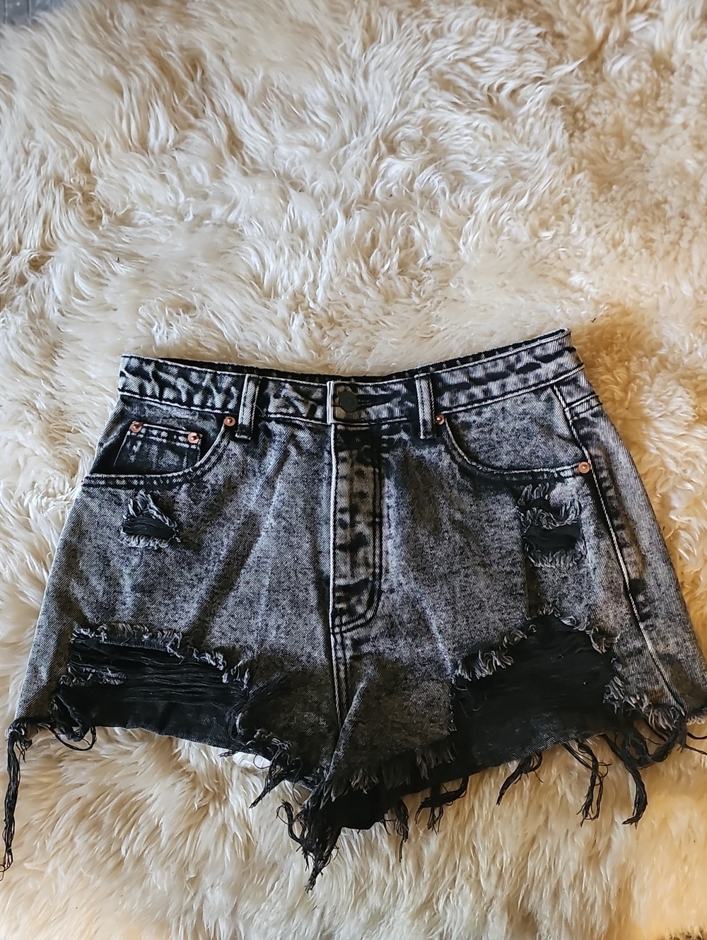 Fashion Nova High-Rise Acid-Wash Denim Shorts- L